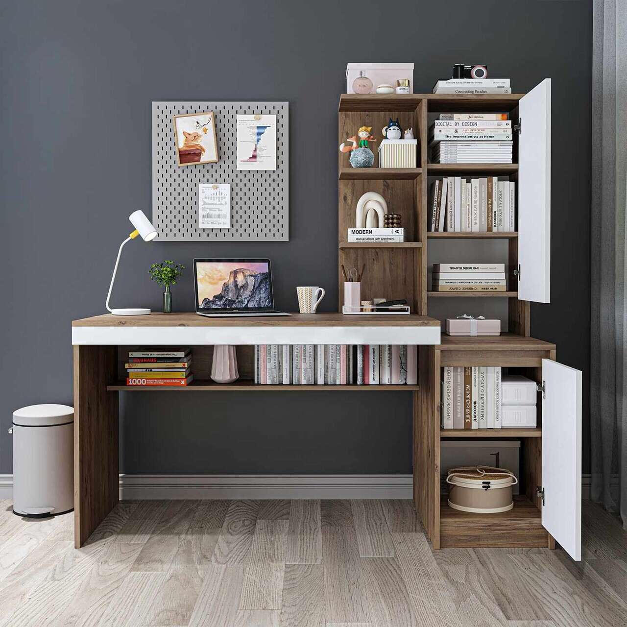 Birou, Hanah Home, Nora Right, 160x157.8x60 cm, PAL, Alb/Pin Atlantic — imaginea 3