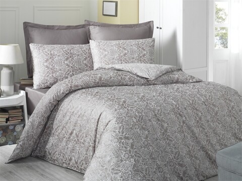 Lenjerie de pat dubla King(EU) Saten, Victoria, 3 piese, 240×220 cm, bumbac satinat, cappuccino 240x220