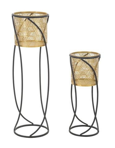 Set 2 suporturi ghiveci Curvy, Mauro Ferretti, Ø 23×76-20×51 cm, fier, auriu/negru Accesorii & Obiecte decorative gradina