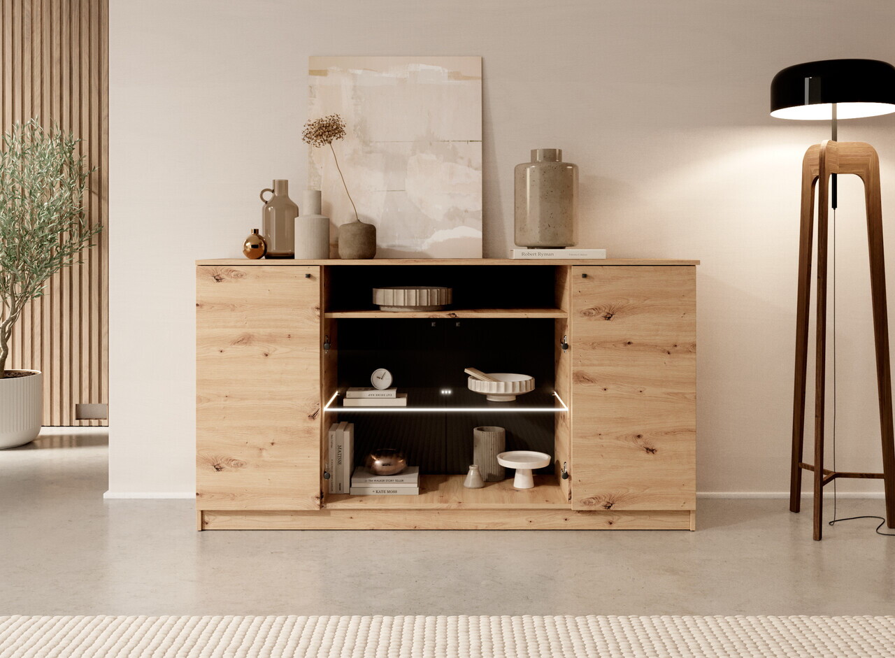 Comoda cu iluminare LED ADRK, Evi I, 160x40x87 cm, PAL laminat, artisan