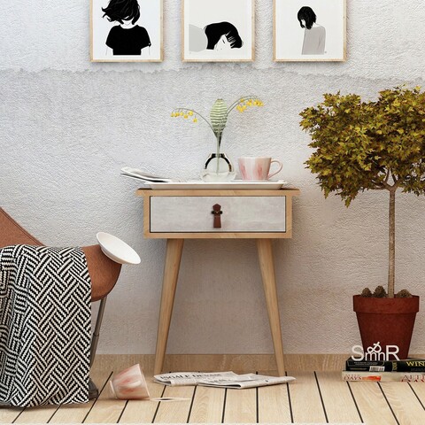 Bufet, mod design, astava, 40x65.6x35 cm, stejar / alb