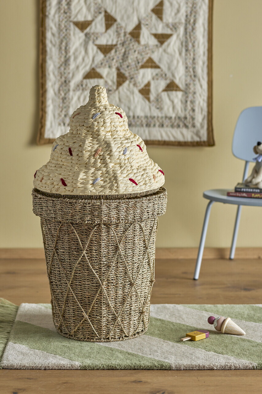 Cos cu capac, Bloomingville, Cillie, 40x72 cm, iarba de mare impletita/otel, natural - imagine 7