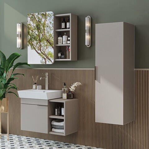Set Dulap de Baie cu Chiuvetă și Oglindă (3 Piese), Hanah Home, 2941, PAL MELAMINAT, Gresie