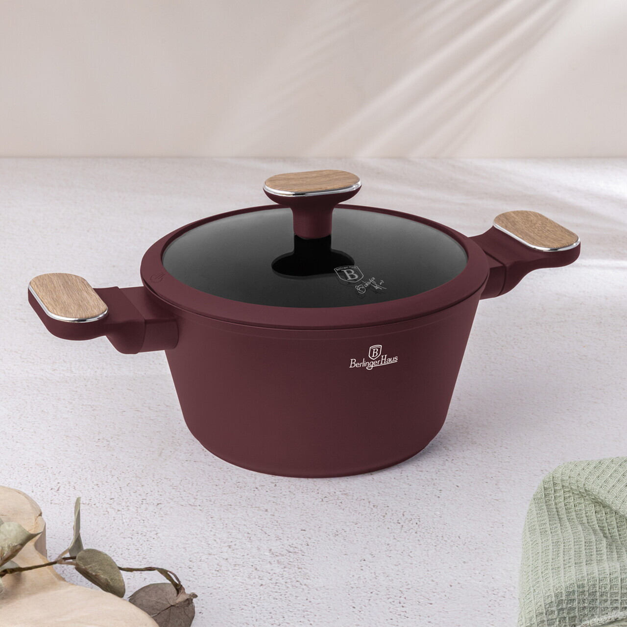 Oala cu capac Berlinger Haus, Leonardo Nordic, 20 cm, 2.6 L, aluminiu forjat, visiniu mat - imagine 5