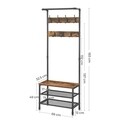 Cuier cu bancheta si pantofar, Vasagle, 66 x 32.5 x 183 cm, fier/PAL, maro rustic