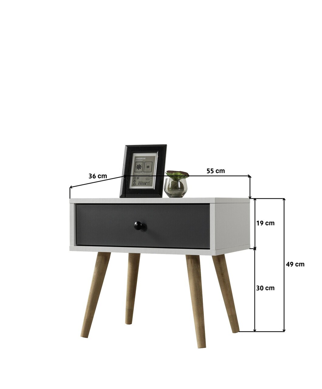 Noptiera, Hanah Home, Vita 5102, 55x49x55 cm, PAL, Alb / Antracit — imaginea 6