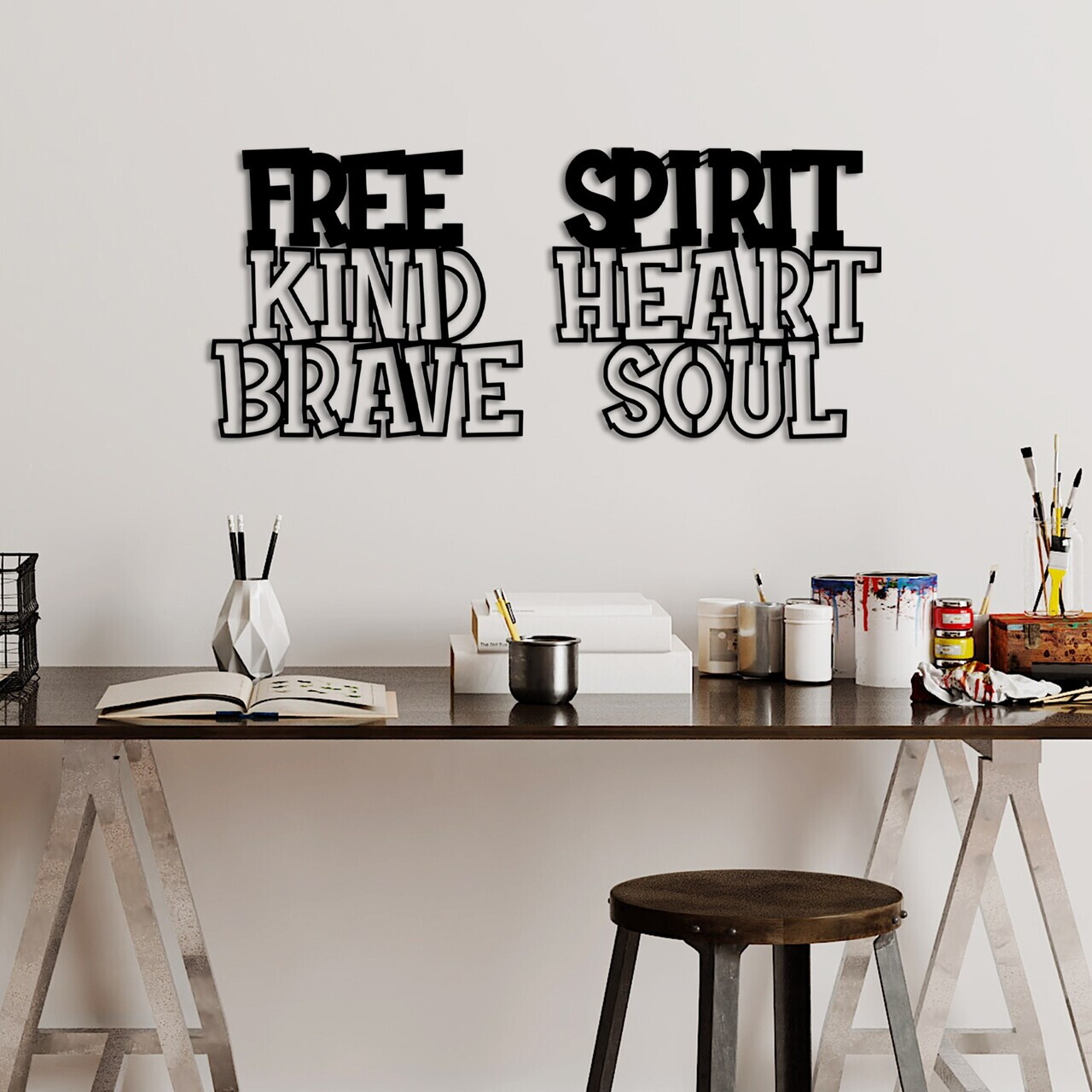 Decoratiune de perete, Heart Brave Soul, Dimensiuni: 62 x 27 cm , Negru — imaginea 3