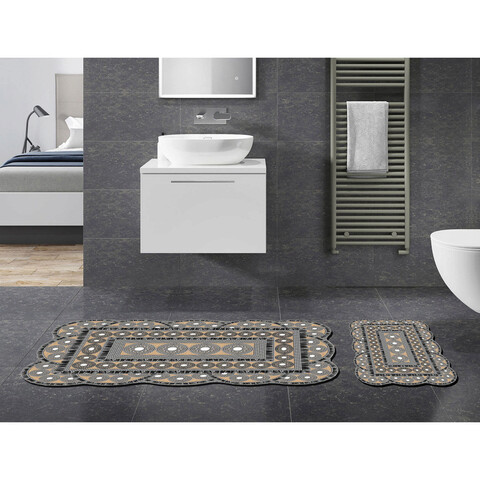 Set covoraș de baie (2 bucăți), Alanur Home, 21017715GR, Poliester, Gri