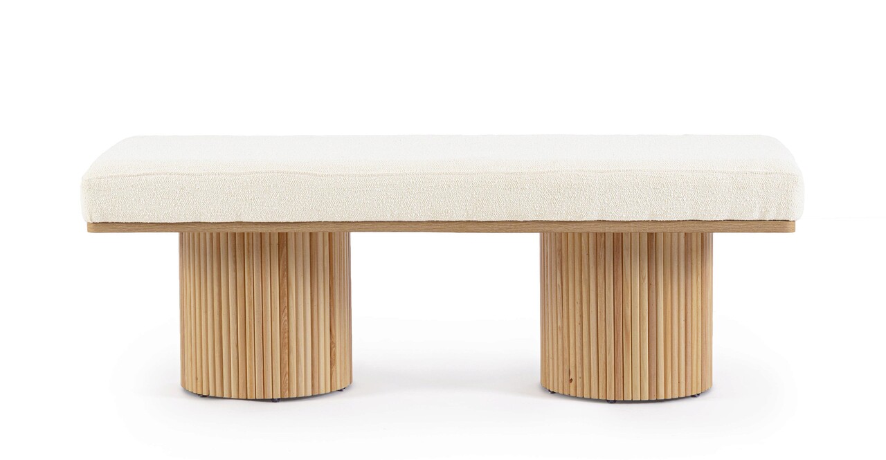 Bancheta 2 locuri Floriana, Bizzotto, 122 x 46 x 42.5 cm, MDF/placaj/poliester Boucle, natural/alb - 1 | YEO