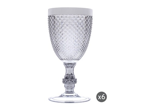 Set 6 pahare cu picior, Diamond, Excelsa, 390 ml, plastic, argintiu