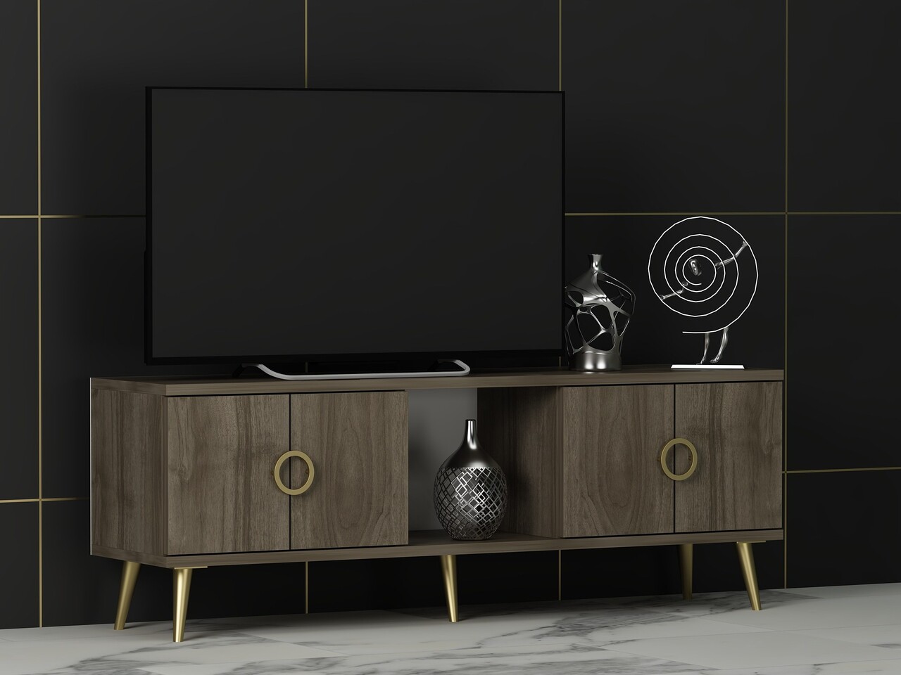 Comoda TV, Odessa, Cey, 120x30x45 cm, PAL, Maro - 1 | YEO