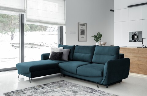 Coltar extensibil stanga 3 locuri ELTAP, LT-40NU, Silva, 276x201x100 cm, lemn/poliester, albastru