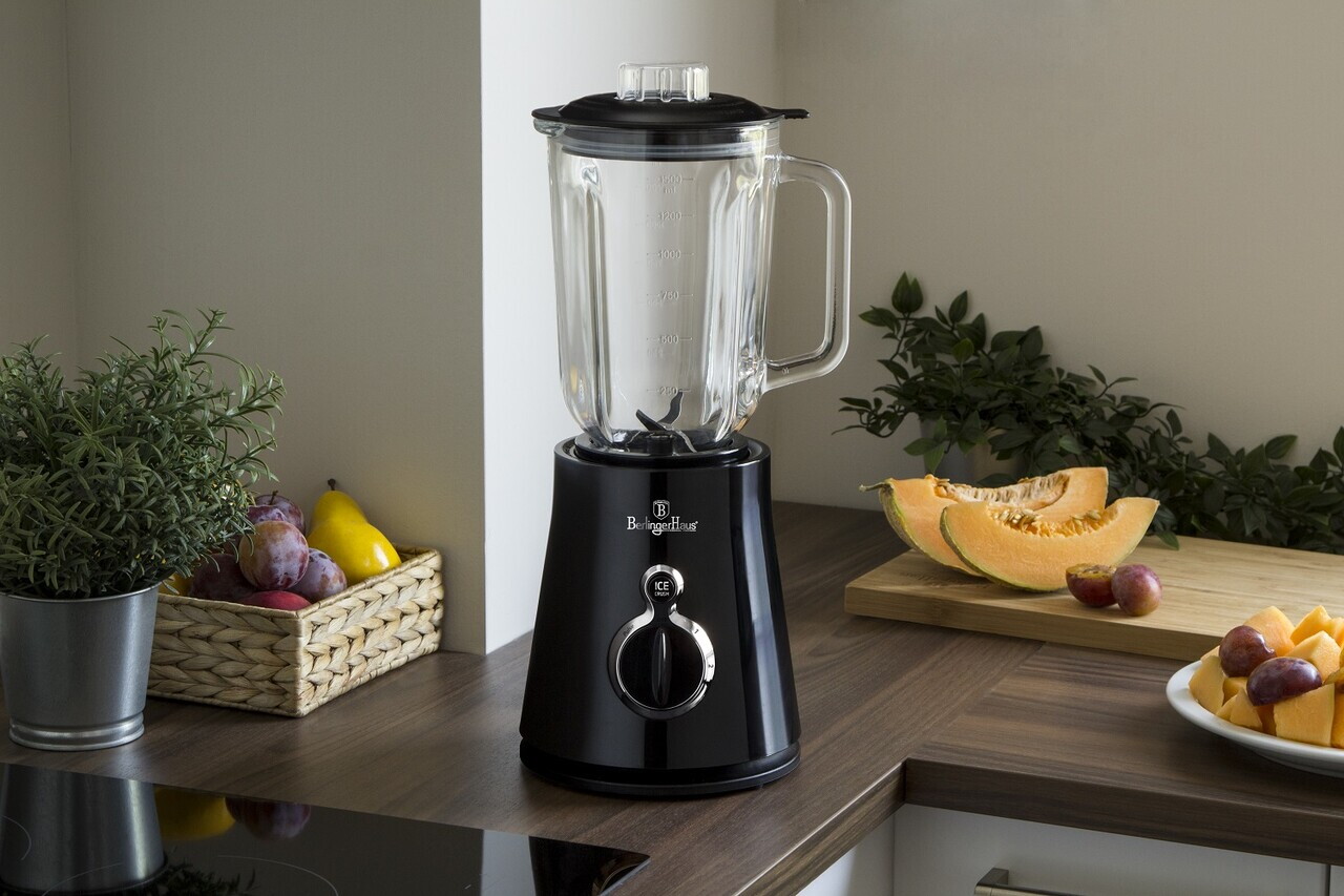Blender de masa Berlinger Haus, Matte Black, 600W, 1.5 L, plastic/sticla, negru/transparent