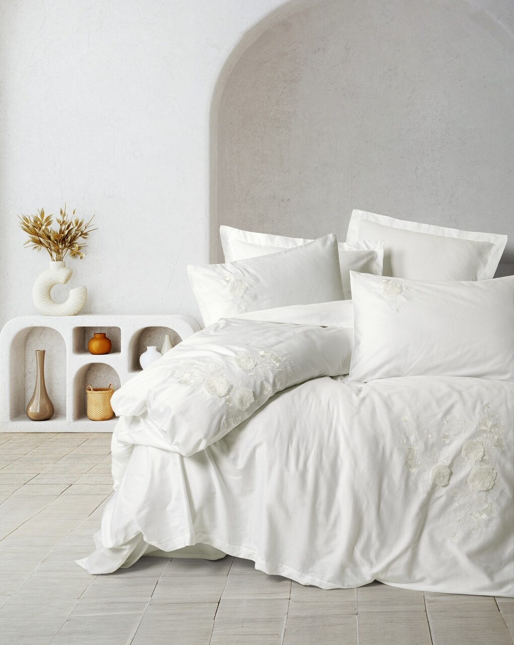 Lenjerie de pat dubla, Gembira - White, Cotton Box, Bumbac Satinat