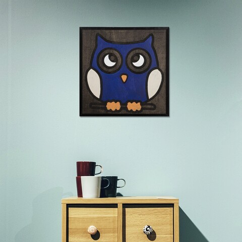 Decoratiune de perete, Navy Blue Owl, Placaj, 30 x 30 cm, Negru / Alb / Bleumarin mezoni.ro