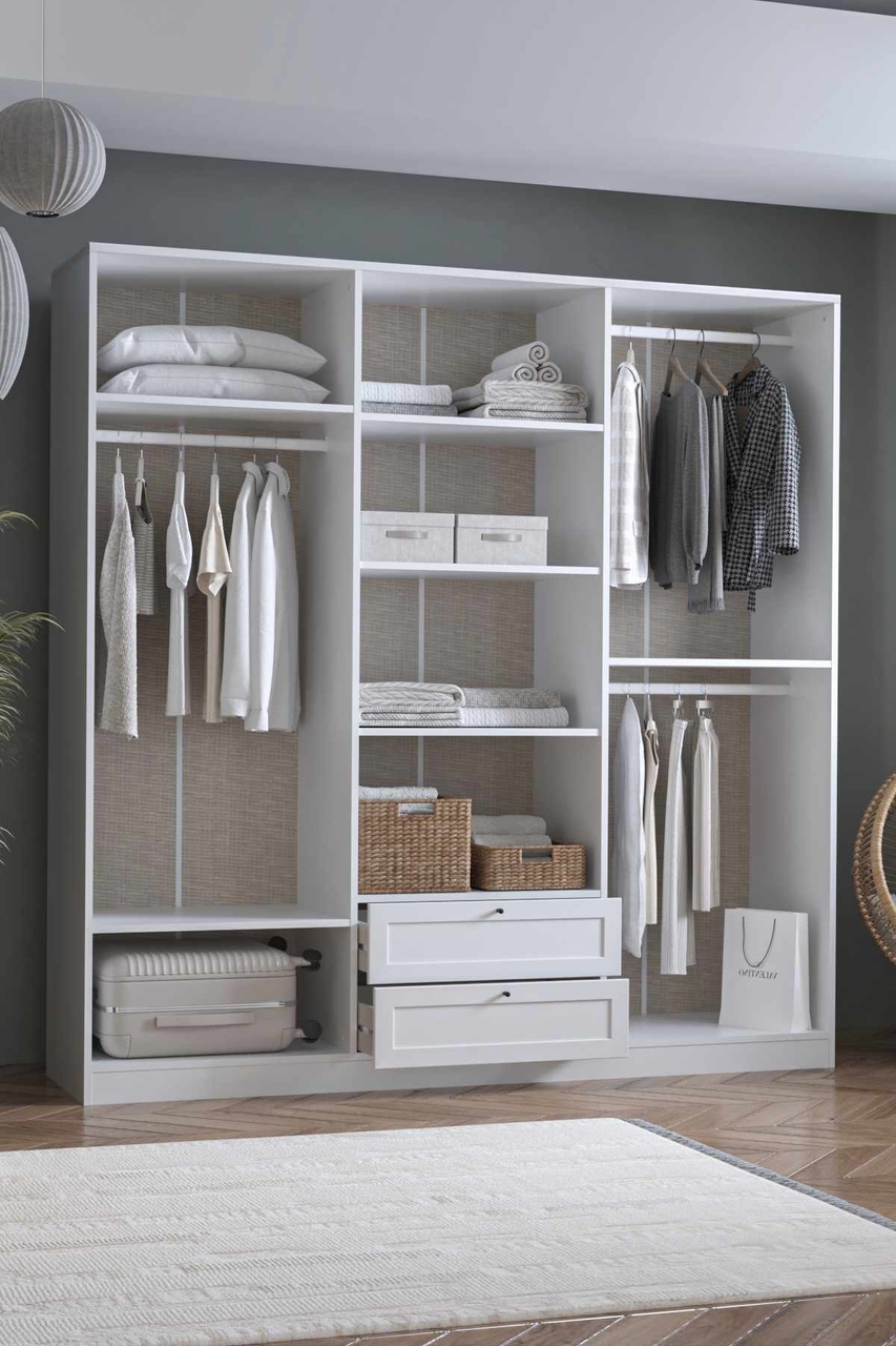 Dulap pentru haine, Hanah Home, Terra 6 210, 205x210x52 cm, Alb - view 5