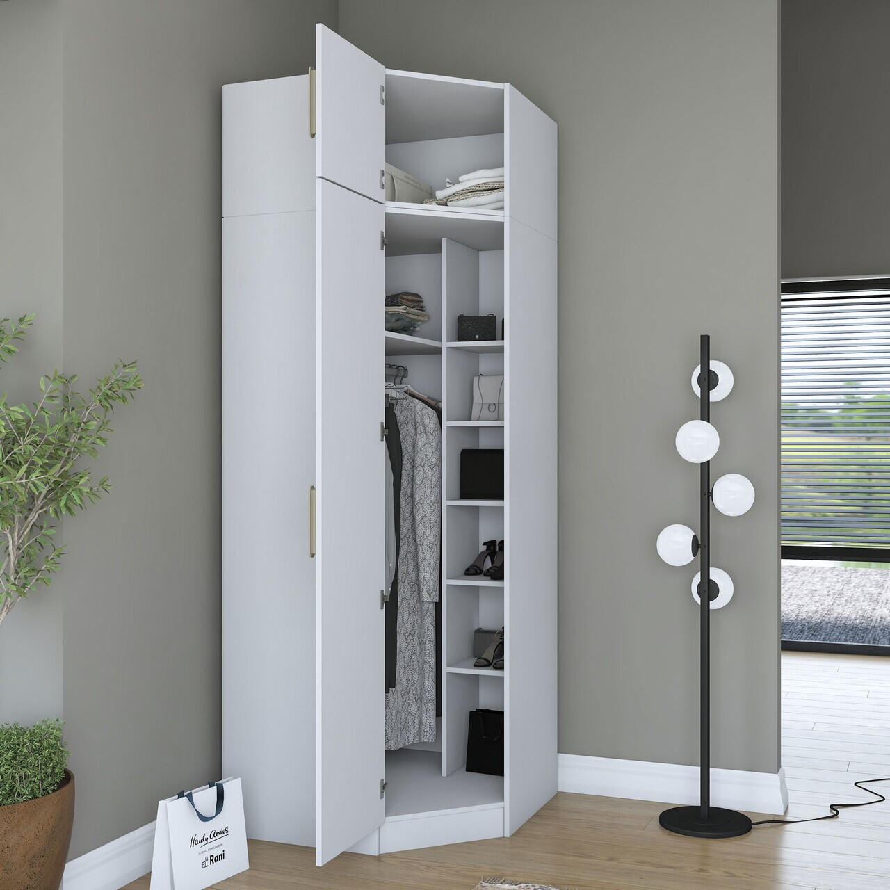 Dulap pentru haine, Hanah Home, BA213, 91x255x57.5 cm, PAL melaminat, Alb - view 4