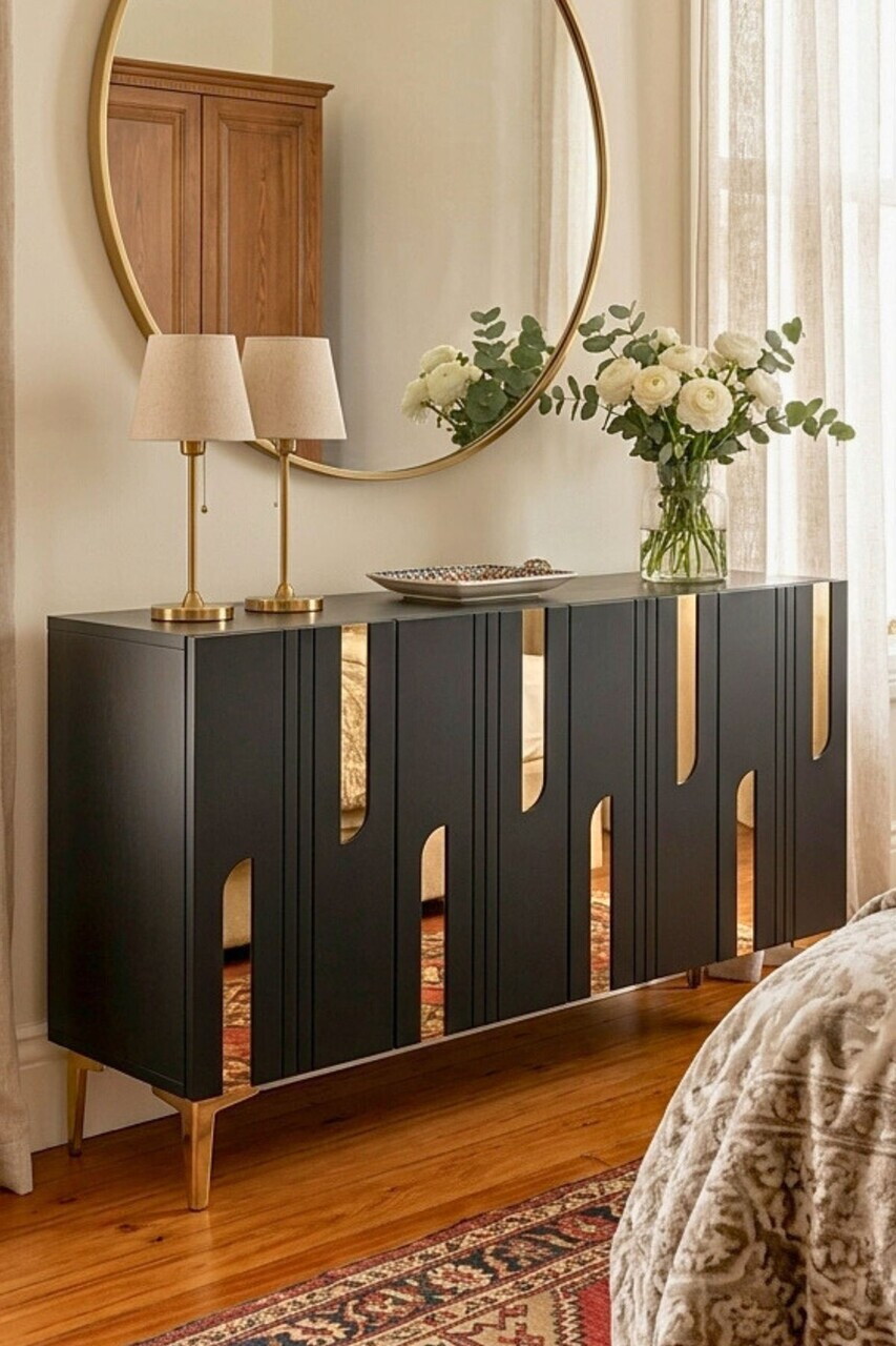 Consola, Hanah Home, Nota 120, 120x75x32 cm, Antracit / Aur — imaginea 2