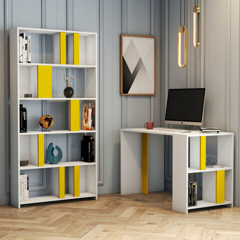 Set birou si biblioteca, hommy craft, lima, alb / galben
