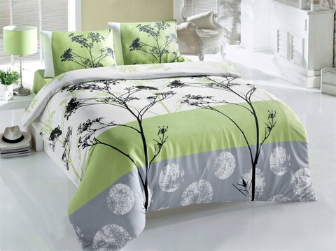 Lenjerie de pat dubla King (EU) Blezza - Green v2, Victoria, 3 piese, 260x220 cm, amestec bumbac, multicolor