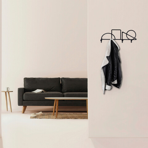 Cuier de perete, geometric 2, metal, dimensiune: 61 x 23 cm, negru