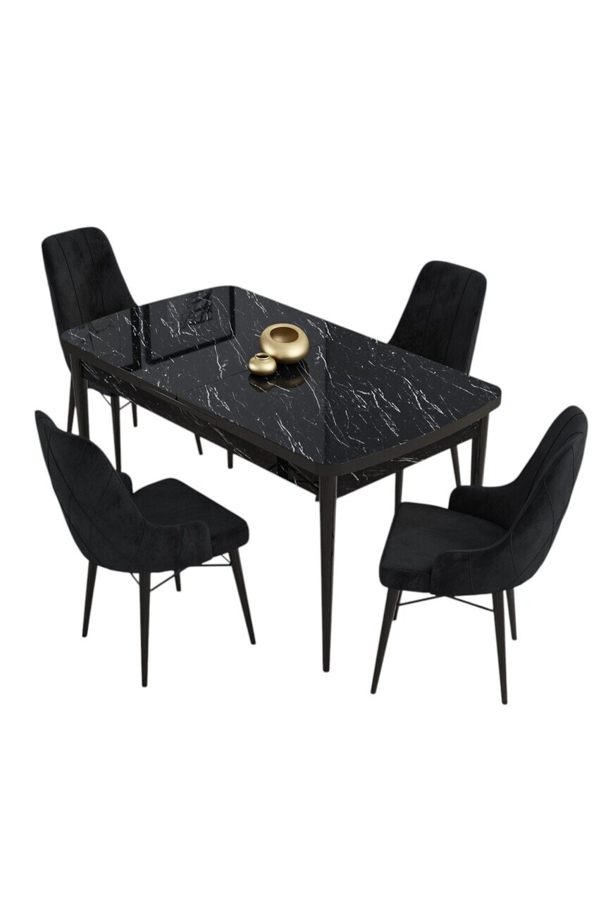 Set masa extensibila si scaune (5 piese), Hanah Home, Kar, Model de marmură neagră / Negru — imaginea 2
