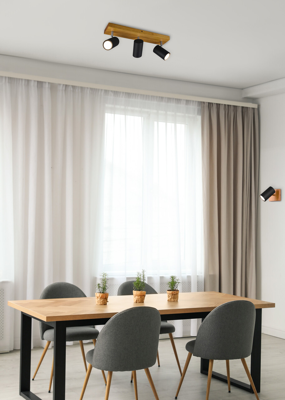Plafoniera Marley, TRIO, 44x9x16 cm, 35W, 3x GU10, metal, negru mat/natur