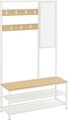 Cuier cu oglinda, bancheta si pantofar Modern Style, Vasagle, 98x35x180 cm, PAL/otel, alb/natural