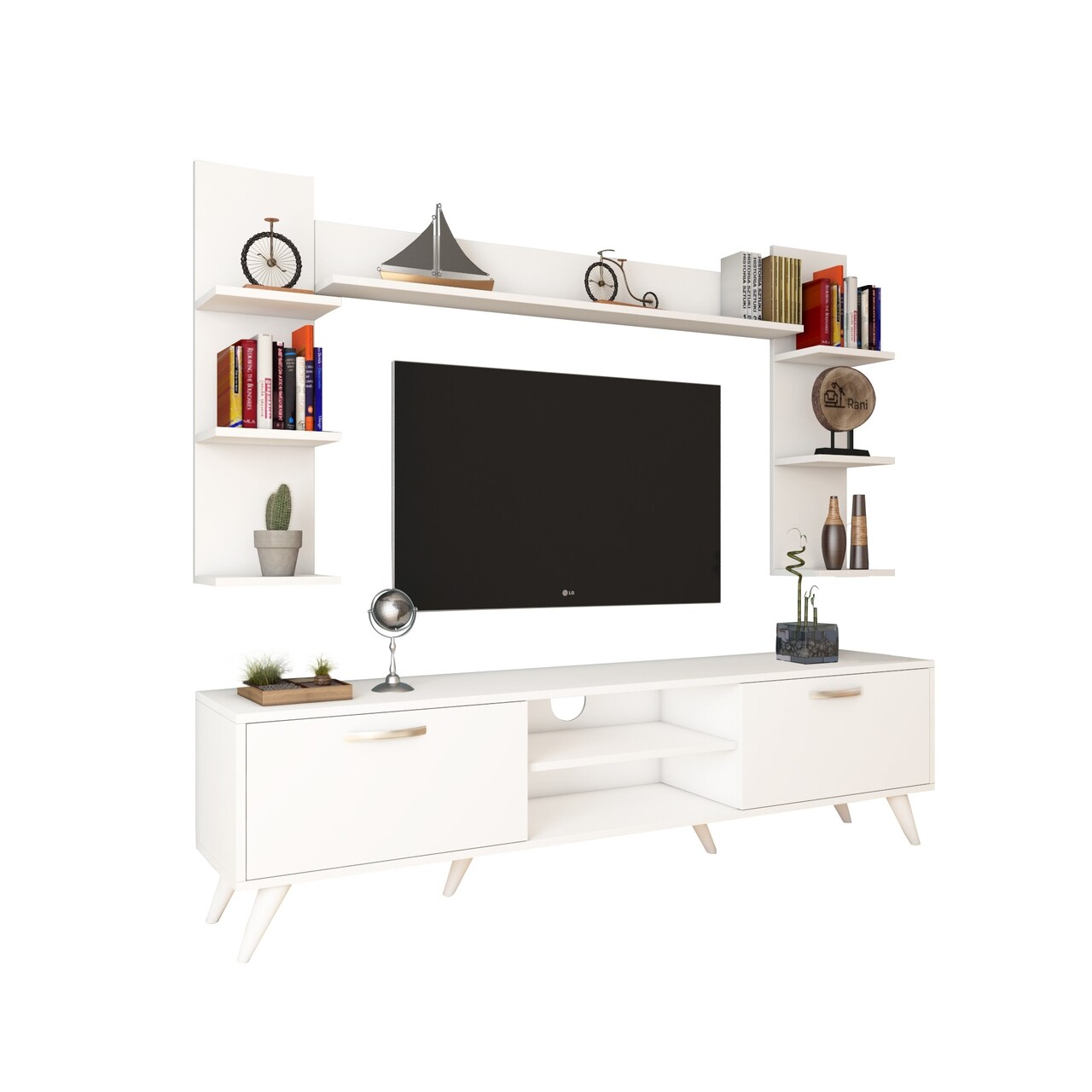 Comoda TV Cu 3 Rafturi De Perete M23 - 275, Wren, 180 X 35 X 48.6 Cm/90 Cm/133 Cm, White