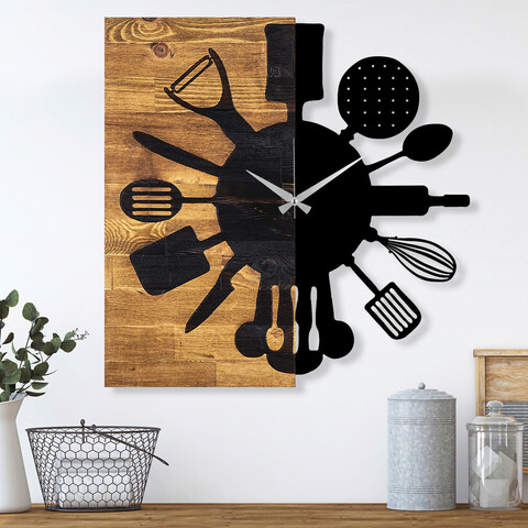 Ceas de perete, wooden clock 32, lemn/metal, dimensiune: 60 x 3 x 58 cm, nuc / negru