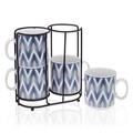 Set 4 cani cu suport Cierra, Versa, Ø10.5x8 cm, portelan, albastru
