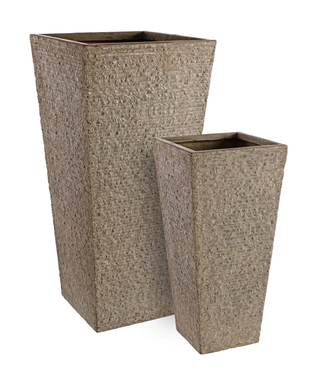 Set 2 ghivece pentru exterior High Square, Bizzotto, 42 x 42 x 88 cm, fibra de sticla si argila, gri nisip - 1 | YEO