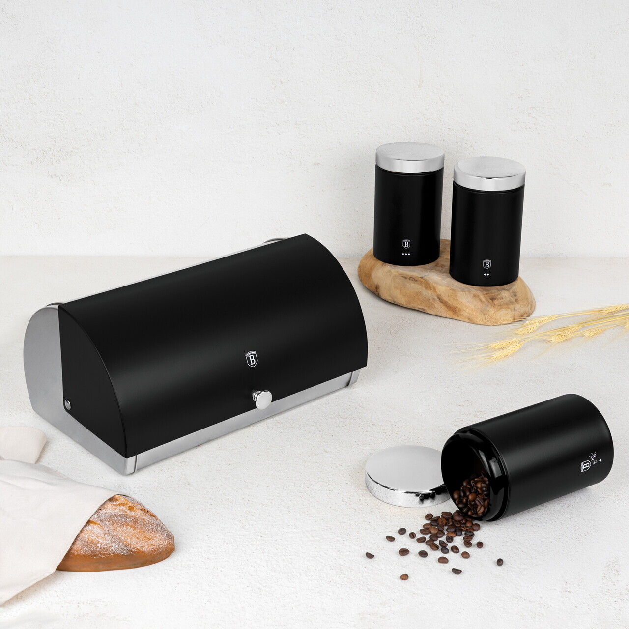 Set cutie pentru paine si 3 recipiente Berlinger Haus, Matte Black, 38.5x28x18.5 cm, inox, negru/argintiu - imagine 7