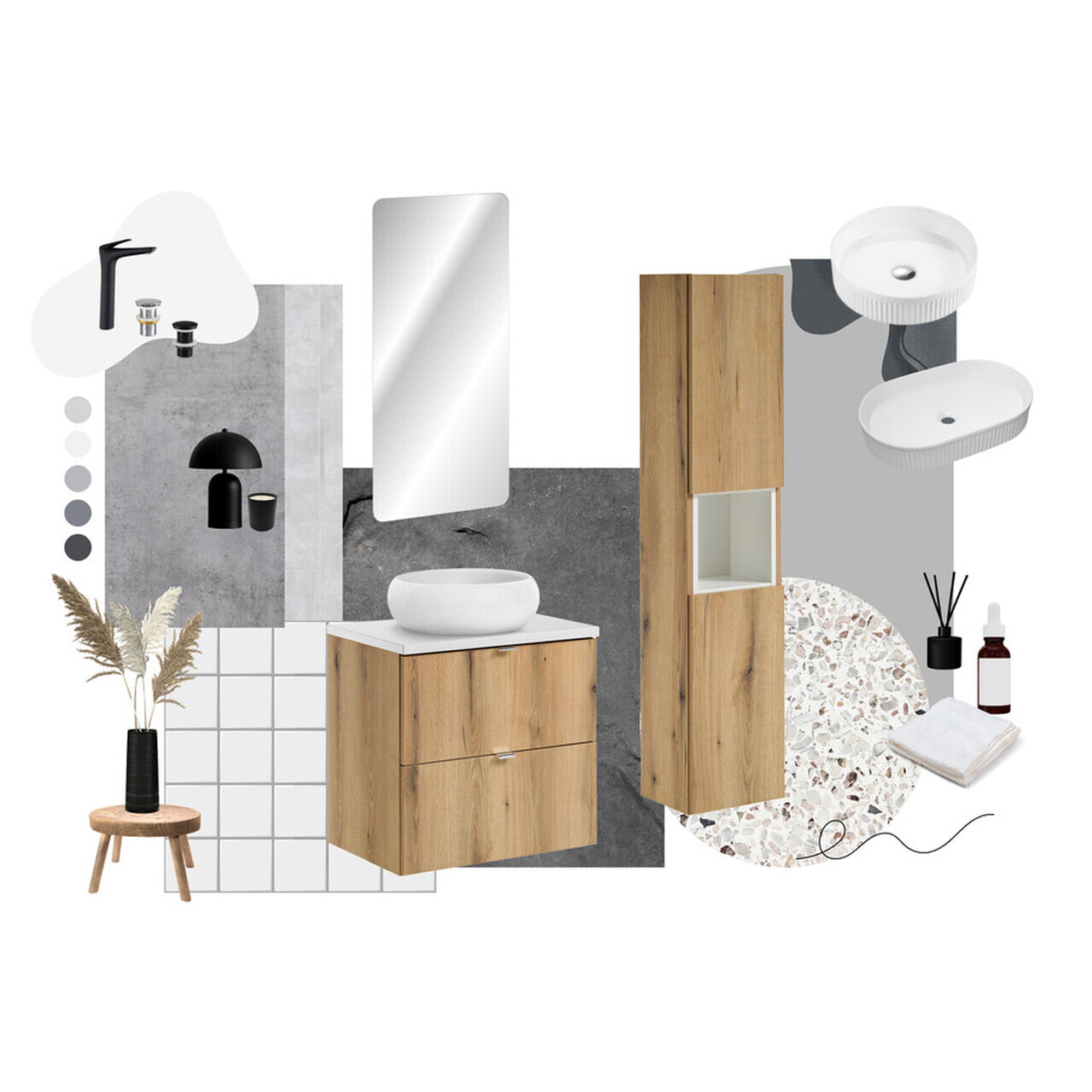 Set mobilier baie, Nova Oak 60 cm S, dulap inalt si masca cu lavoar, Comad, MDF/PAL, stejar/alb - view 2