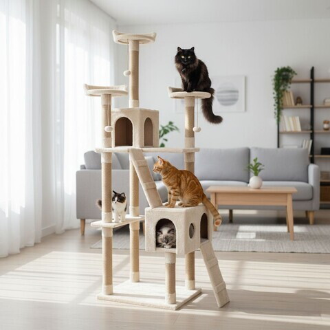 Casă pentru pisici, Paws & Whiskers, Savana, MATERIAL TEXTIL WELSOFT, Bej