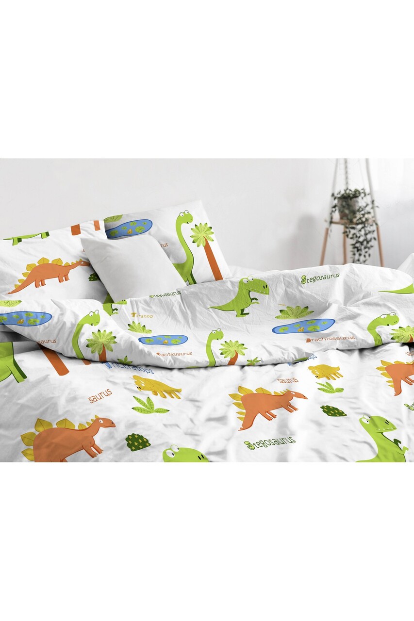 Lenjerie de pat pentru o persoana 2 piese, Dinolar - White, Eponj Home, 65% bumbac/35% poliester