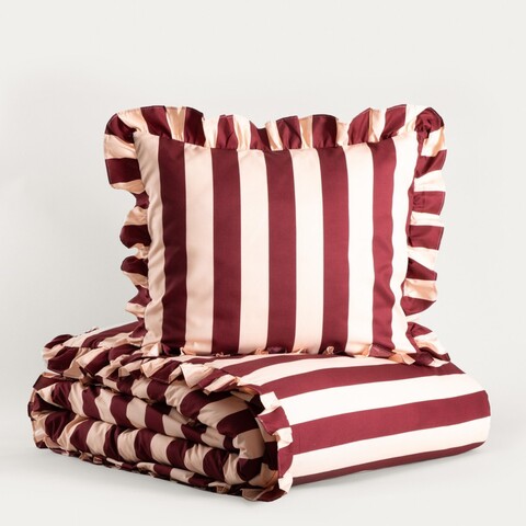 Lenjerie de pat King Size, Tiffany, Homla, 3 piese, 200x220 cm, poliester, crem/visiniu