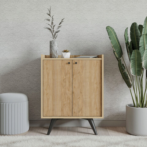 Dulap multifunctional, mod design, seul, 70x40x91.5 cm, stejar / negru