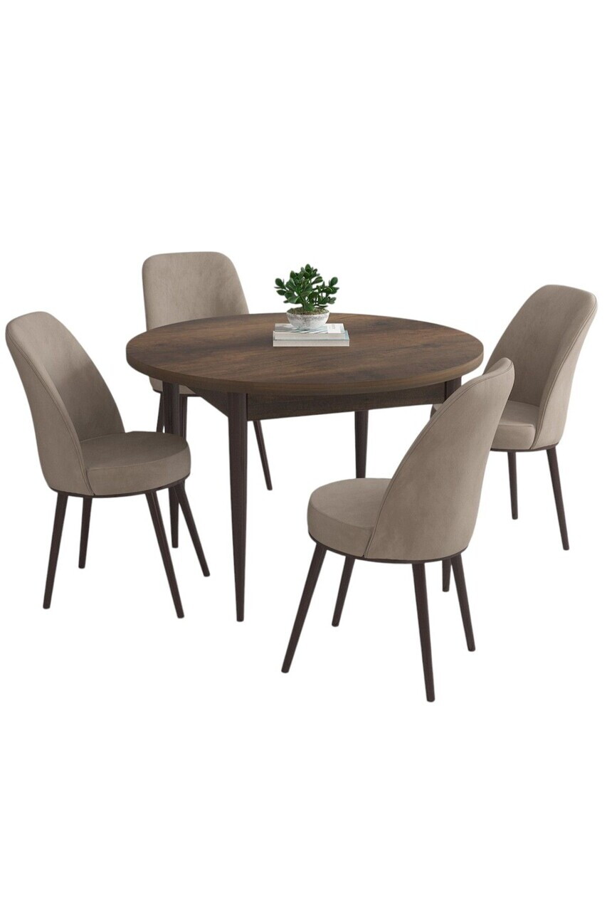 Set masa si scaune (5 piese), Hanah Home, Kea, Model baroc din lemn / Cappuccino — imaginea 2