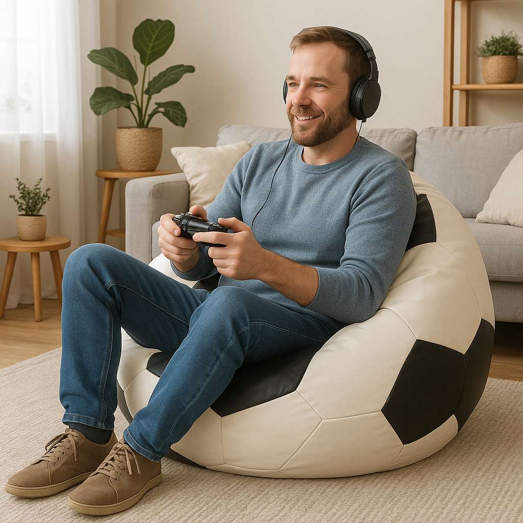 Bean Bag, Atelier del Sofa, 535PFT1223, Piele ecologica, Alb/Negru