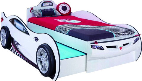 Pat pentru copii Car, Çilek, Coupe Carbed (With Friend Bed) (White) (90X190, 107x82x209 cm, Multicolor Çilek
