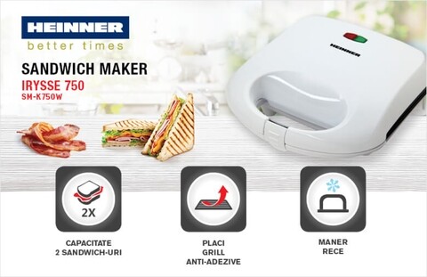 Sandwich maker Heinner, 750 W, alb