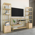 Comoda TV, Retricy, Robbins, 198x39x160 cm, PAL, Aur / Stejar