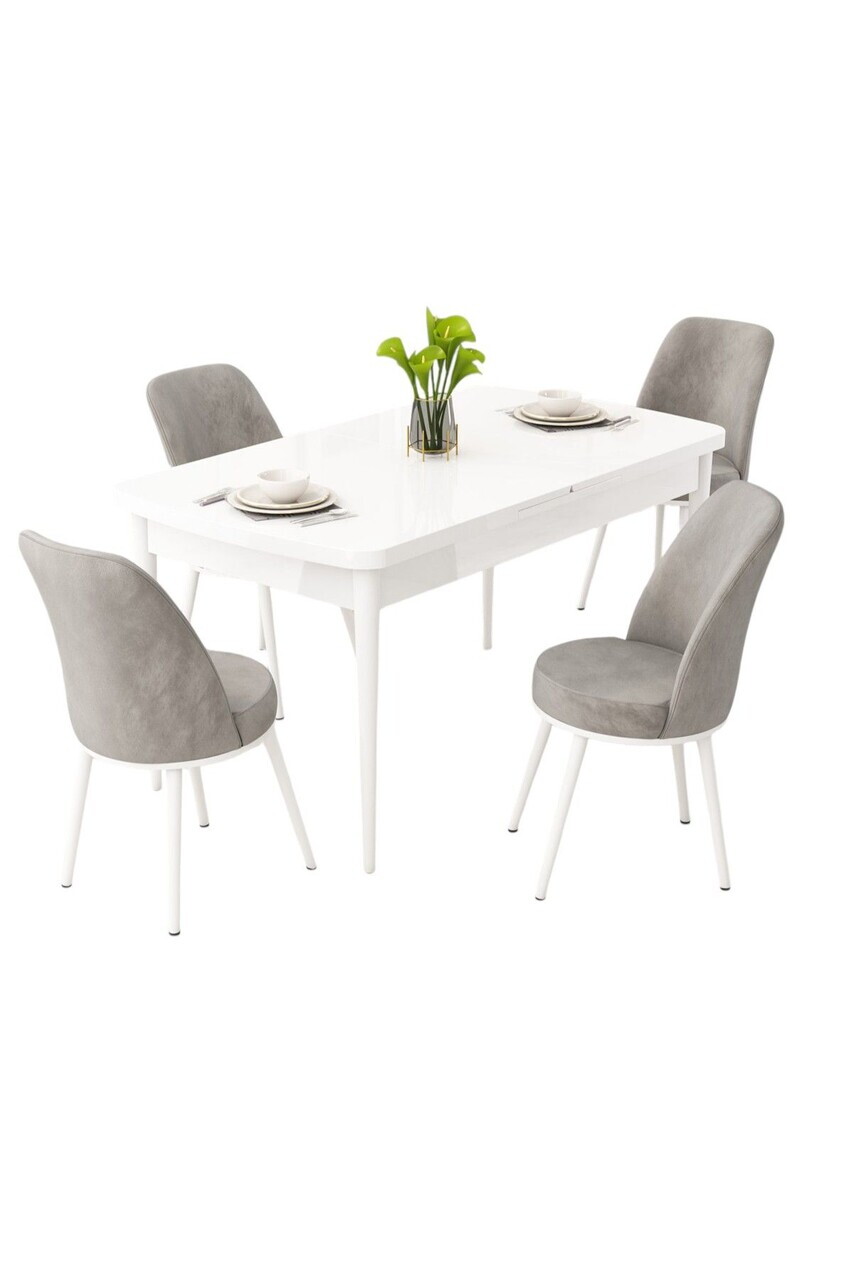 Set masa extensibila si scaune (5 piese), Hanah Home, Rax, Alb/Gri — imaginea 2