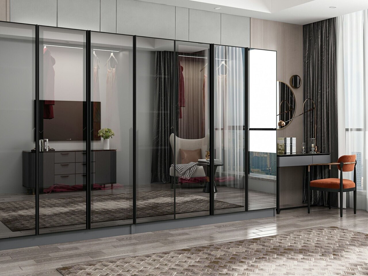 Dulap pentru haine, Hanah Home, Nisa, 315x210x52 cm, Antracit — imaginea 2