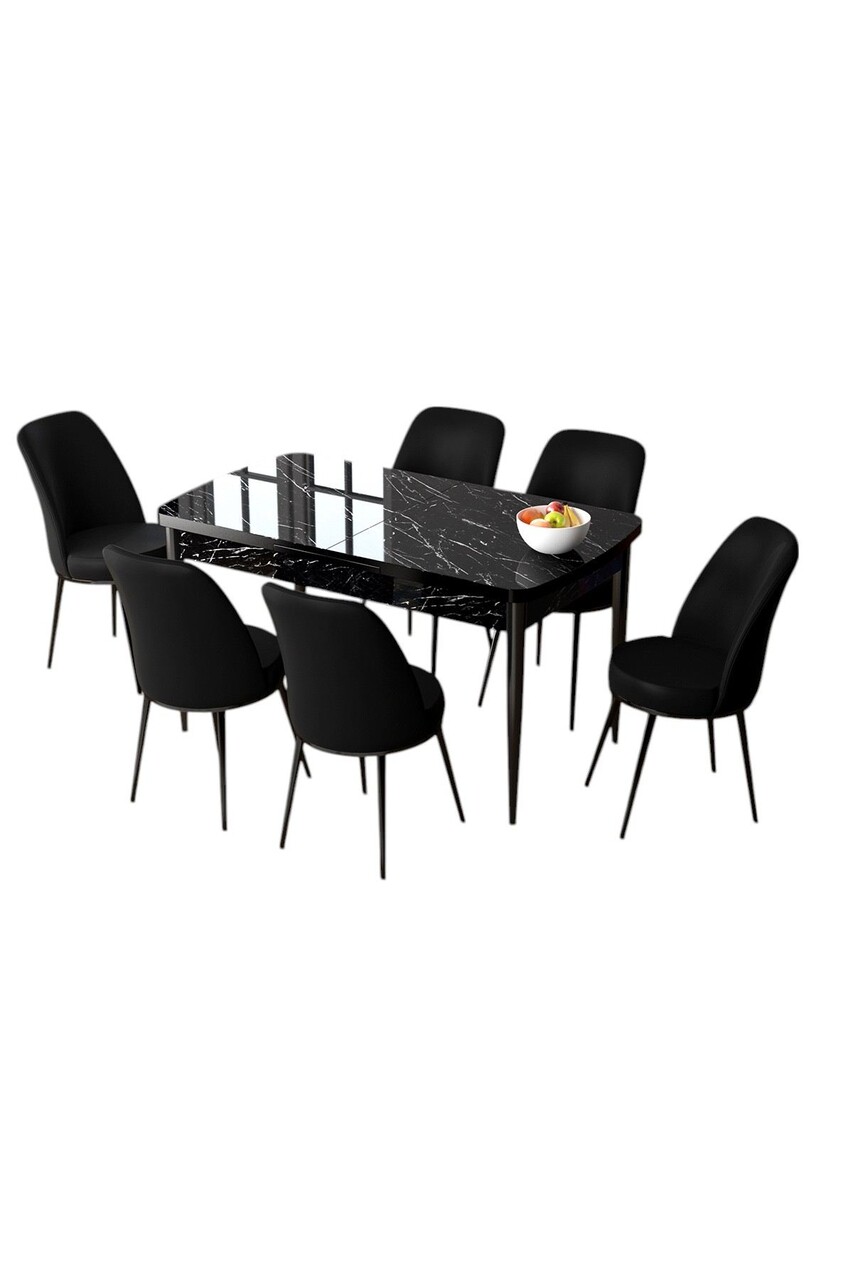 Set masa extensibila si scaune, Hanah Home, Zen, Marmură neagră / Negru - view 2