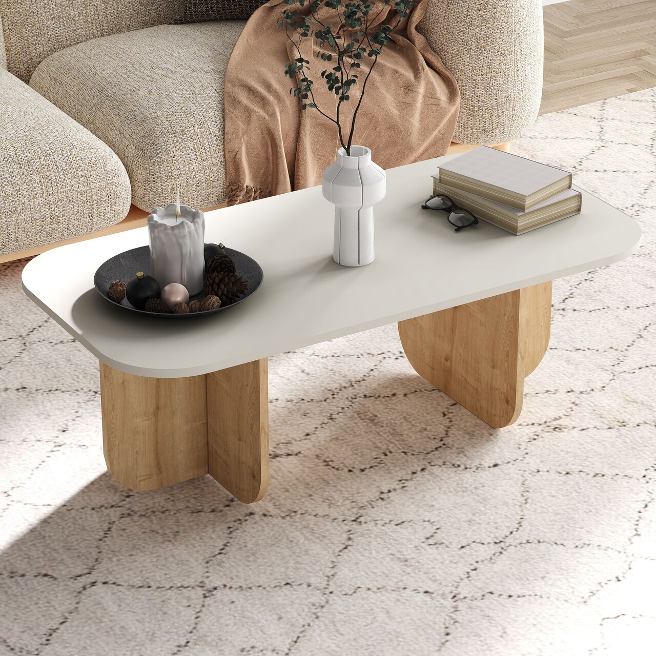 Masuta de cafea, Odessa, Becaj, 120x41.4x60 cm, Gresie / Stejar Safir - 2 | YEO