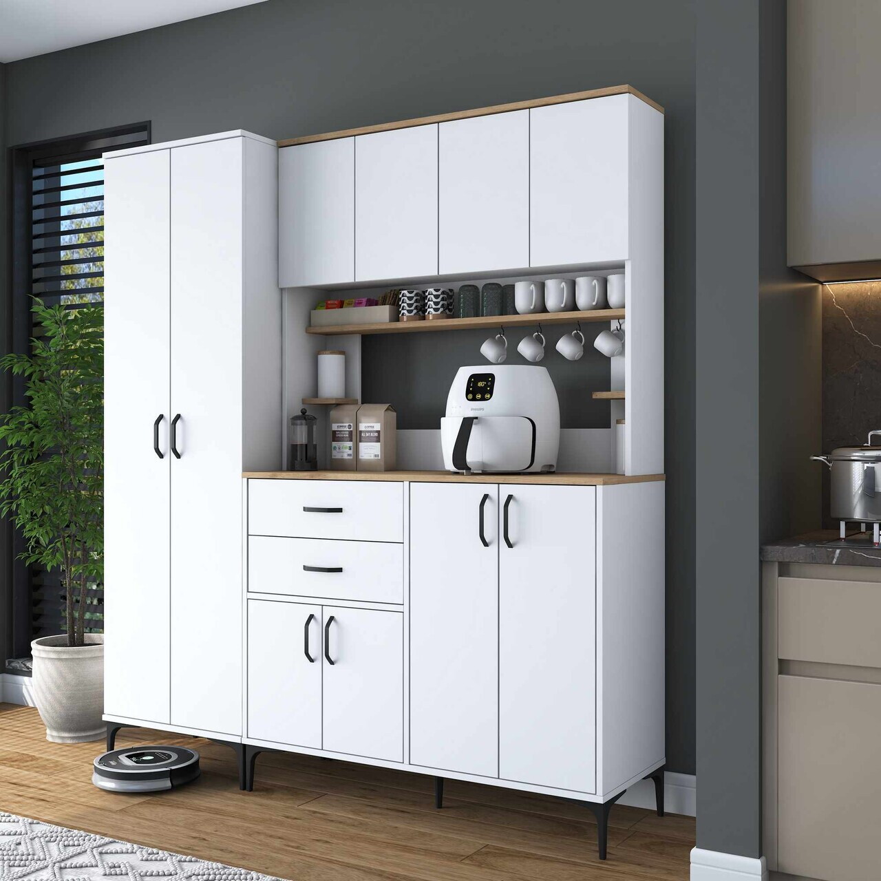 Dulap multifunctional, Hanah Home, JE264, 180x204.2x45 cm, Alb/Maro