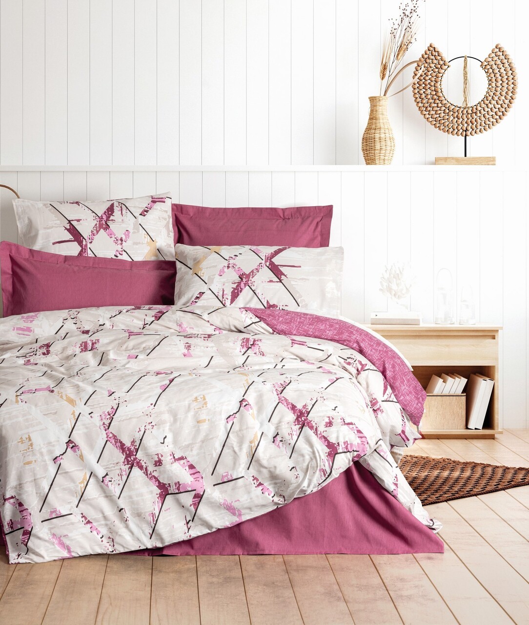 Lenjerie de pat pentru o persoana, Renata - Plum, Cotton Box, Bumbac Ranforce