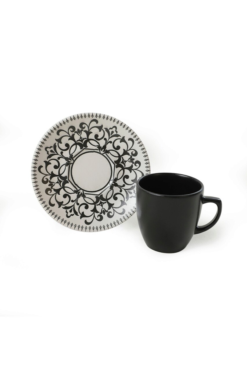 Set cesti de cafea, Keramika, 275KRM1917, Ceramica , Dimensiune ceașcă de cafea: 6 x 6 x 6 cm / 95 ml (6 bucăți), Alb/Negru